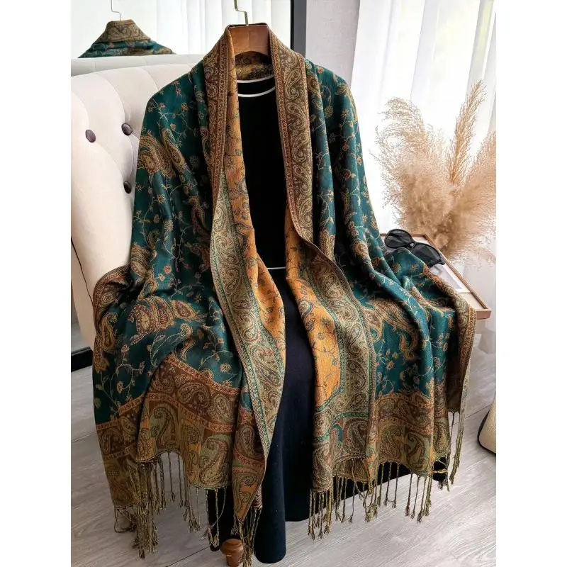 

2025 New Pashmina Women Scarf Bohemia Paisley Shawl Wrap Jacquard Flowers Cashmere Classic Tassels 70x190cm Muslim Headscarf