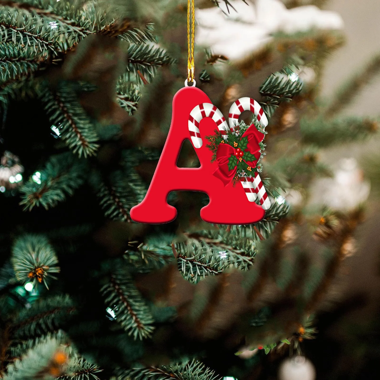 Adorno colgante para árbol de Navidad, decoración personalizada, candelabro de acrílico, regalo de Año Nuevo, 26 letras