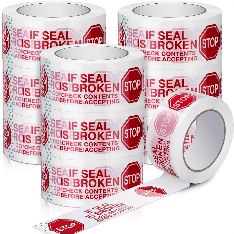 

10 Rolls Security Tamper Proof Tape 2 Inch x 110 Yards x 2 Mil Stop Sign Sealing Tape Pre Printed If Seal is Broken Check Conte