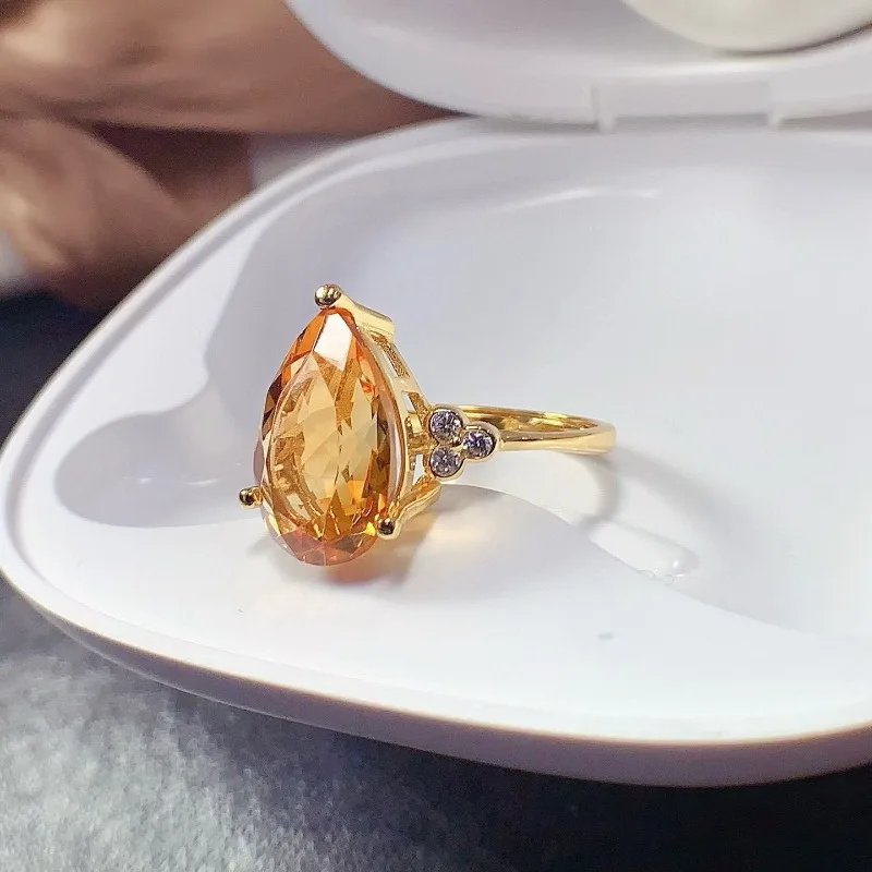 dazzling yellow crystal silver ring for women natural citrine ring for wedding 10mm*14mm 5ct genuine citrine jewelry