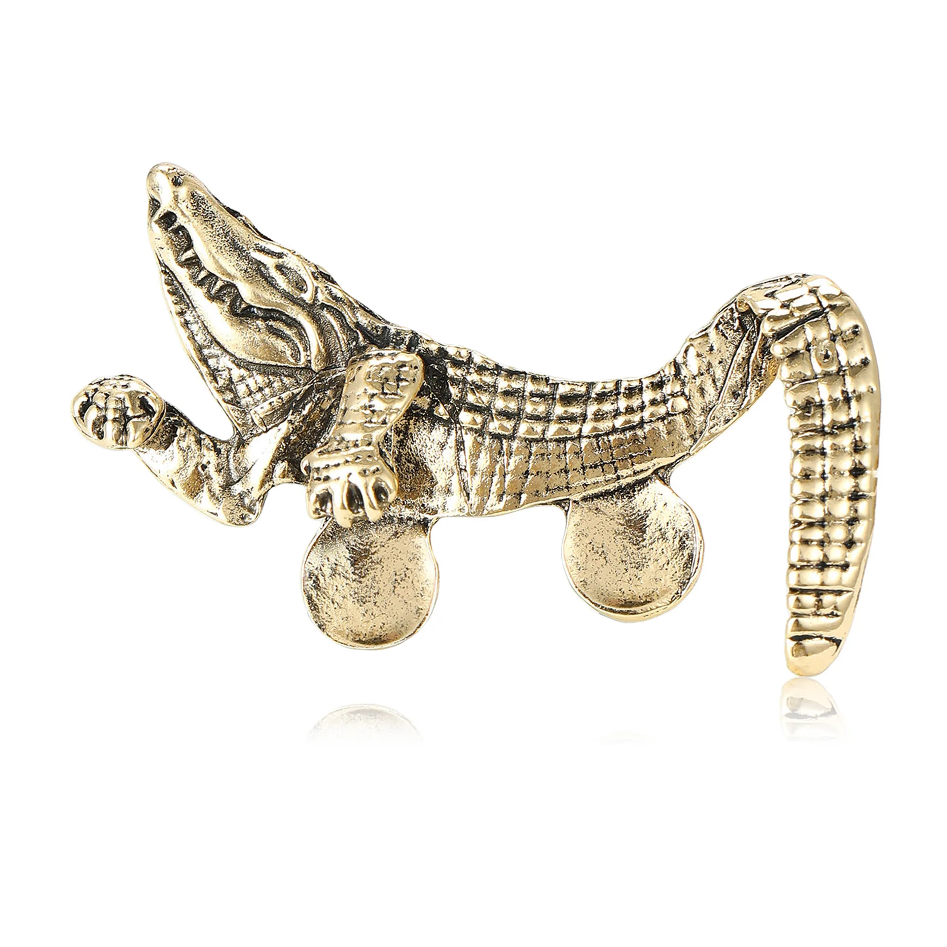Fashion Zinc Alloy Vintage Crocodile Tiger Shaped Engraved Animal Brooches Men's Suit Lapel Pin Classic Formal Accessory Pins view 4