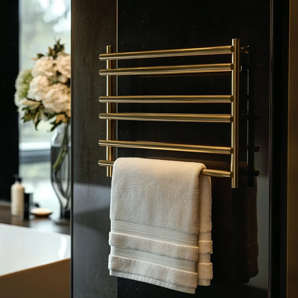 Electric Gold Towel Rail Radiator Wall Mounted Electric Heated Towel Rail Stainless Steel Towel Warmer Shelf