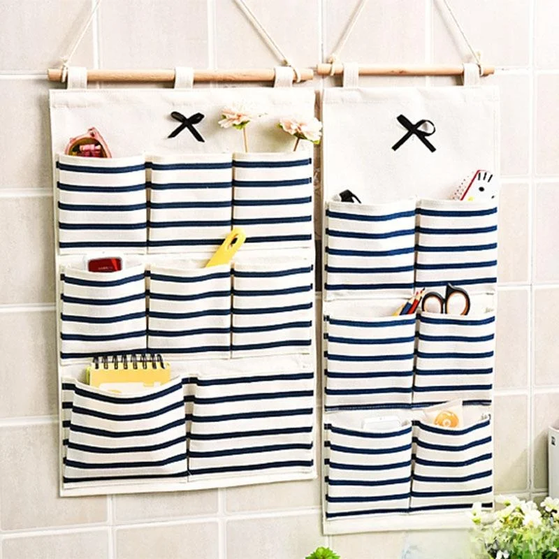 

Multi-Carent Wall-Mounted Storage Bag Cotton Fabric Key Organizer Bedroom Household Closet Storage Bag Flat Sle Fly Bl...