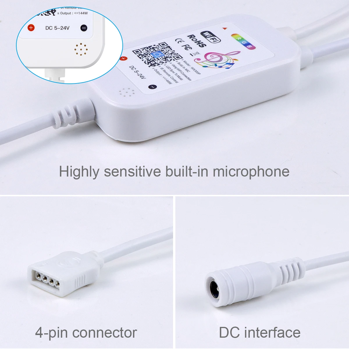 Tuya-Interruptor Dimmer Sem Fio, Luzes de Fita LED, WiFi, Controlador RGB, Microfone Integrado, Sincronização de Música, Alexa, Google Home, DC 5V-24V