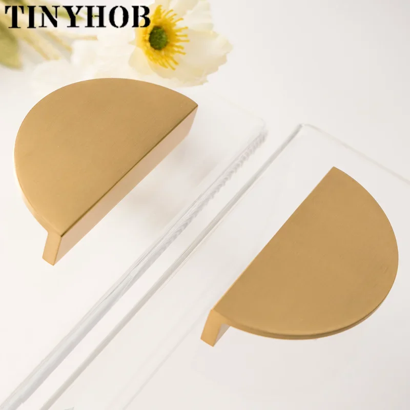 

DIY Semi-Circular Shape Solid Brass Knob Furniture Handles Sector Drawer Pulls Kitchen Cabinet Gold Hammer Knobs and Handles