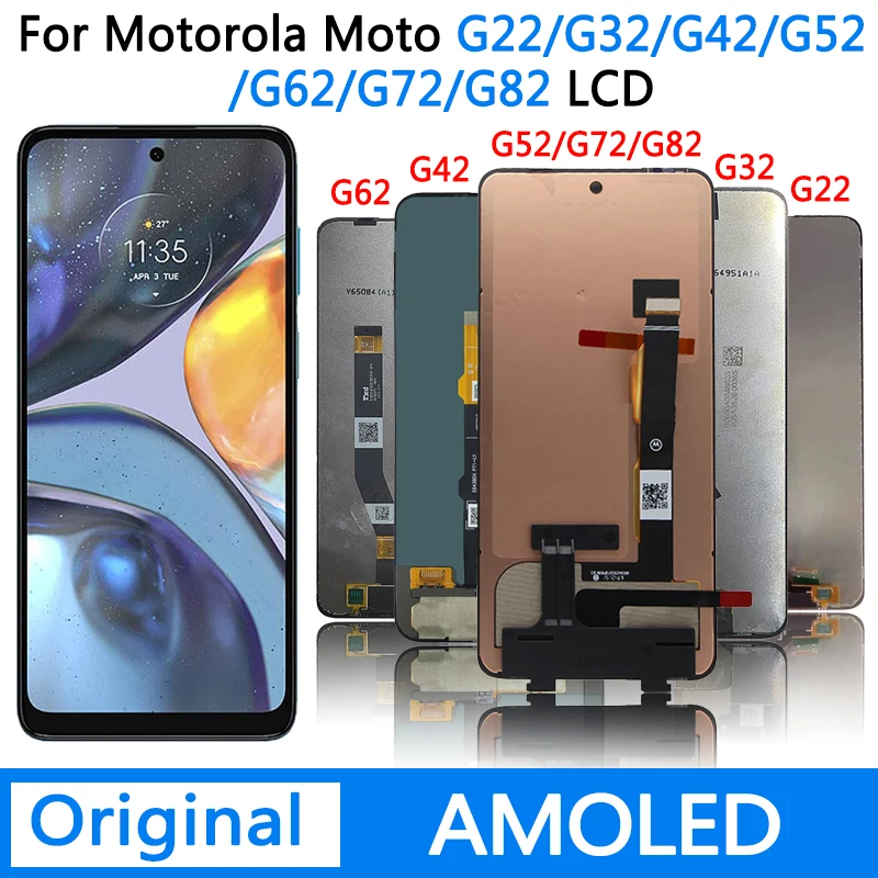 Original For Motorola Moto G22 G32 G42 LCD Display Touch Screen Digitizer With Frame For MotoG52 G62 G72 G82 Display Replacement