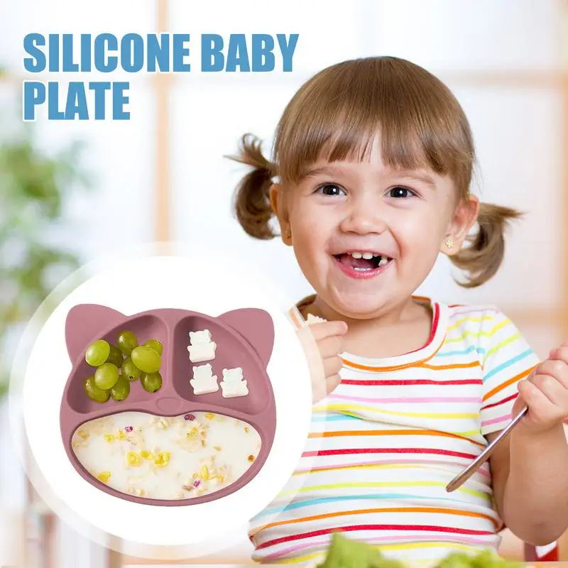 Silicone Toddler Plate Silicone Dishes Plates Anti-Slip With Suction Base Multi-Functional Dishes Dishwasher Safe Children