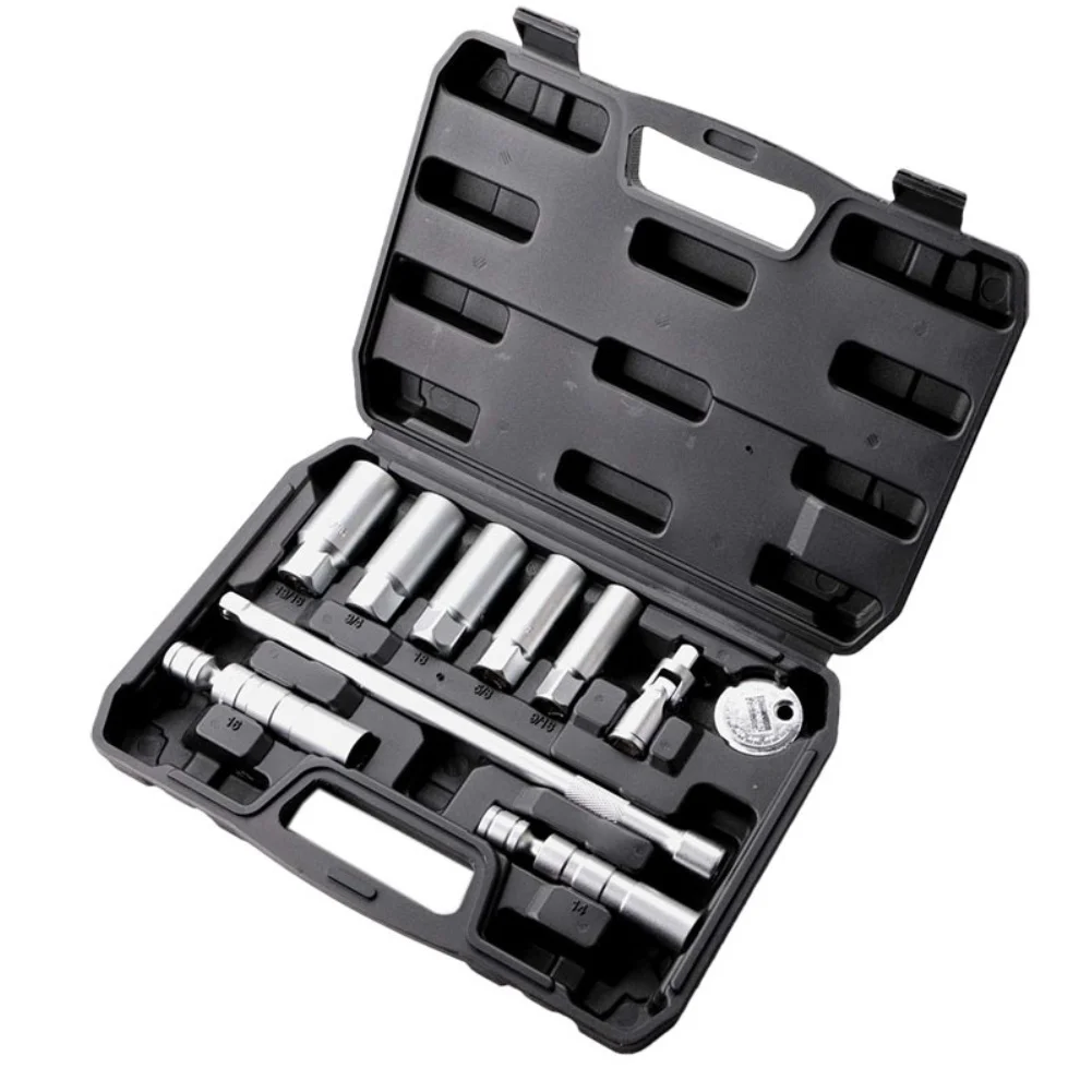 

10pc Multi-Purpose Spark Socket Set 3 8 Inch Magnetic Swivel Extension Bar For Auto Engine Repair And Maintenance Tasks