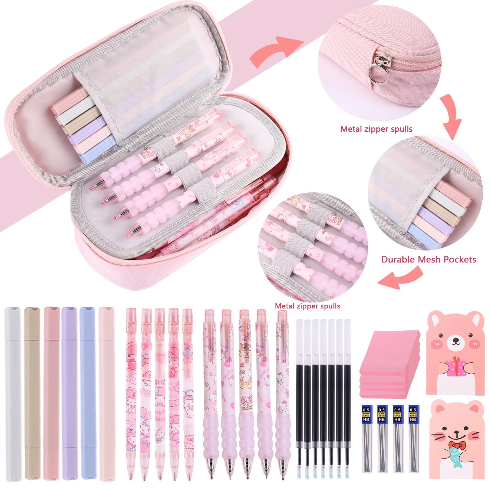 

[Must-have for students] 38-piece stationery set | Includes 1 pencil case/5 black pens/4 notepads/5 mechanical pencils/3 pencil