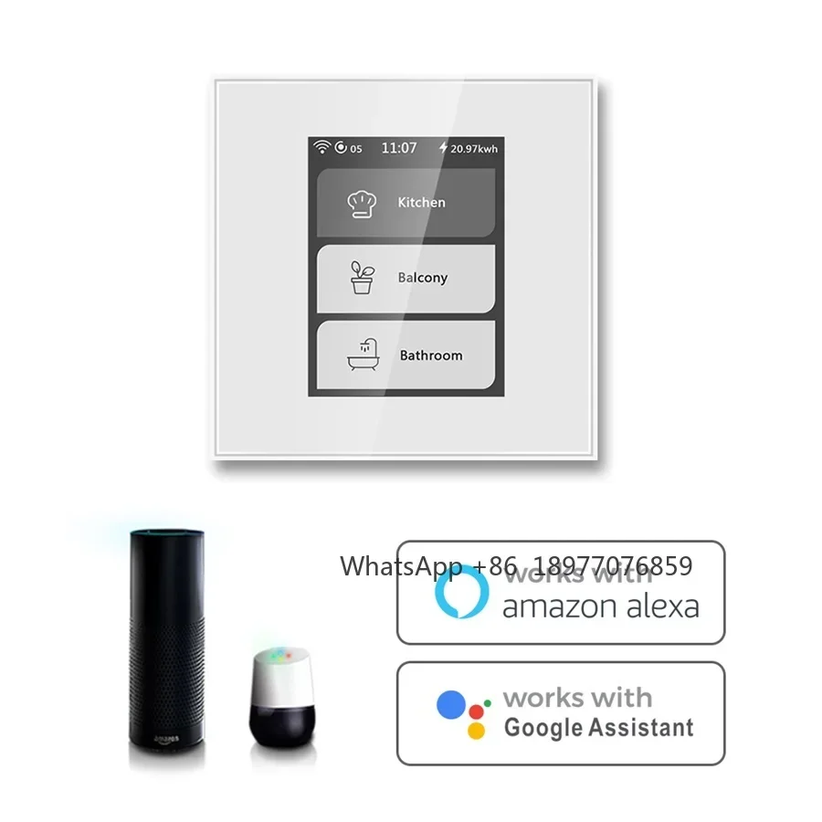 TUYA Zigbee EU Standard LCD Touch Panel Smart Switch 3 Gang Light Curtain Switch Support Voice Control Google Home Alexa Siri