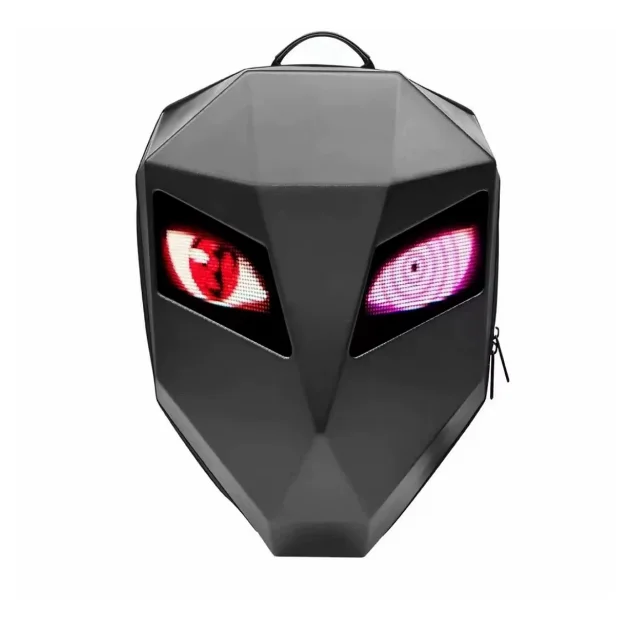 

LED Light-Up Eye Motorcycle Backpack with Carbon Fiber Texture - Helmet-Shaped Locomotive School & Laptop Bag
