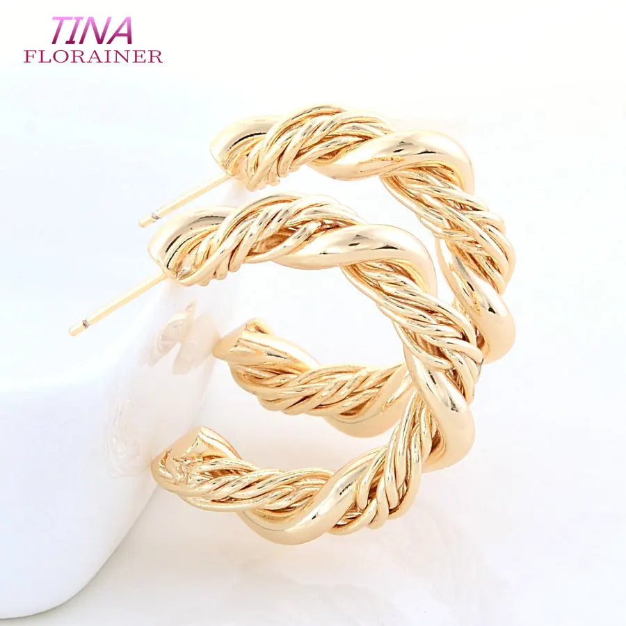 4PCS 31MM 18K Gold Color Brass C Shaped Stud Earrings Pins Jewelry Making Supplies Findings