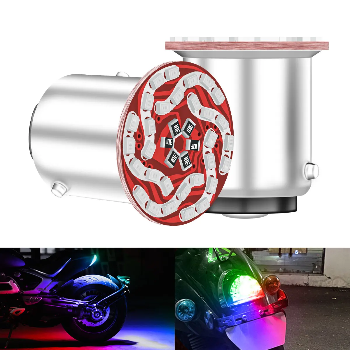 2 Lâmpadas LED 1157 BAY15D 30SMD 3 Cores com Luz Estroboscópica, DRL, Luz de Ré, Luz de Estacionamento, Sinal de Direção e Luz Traseira Universal para Carro