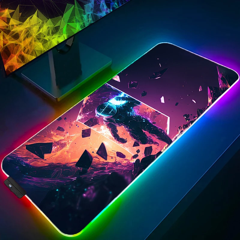 Mouse Pad Anime Gamer RGB Computer Astronaut Mousepad Gaming Accessories Tablet Varmilo Keyboard Pad LED Space Galaxy Desk Mat
