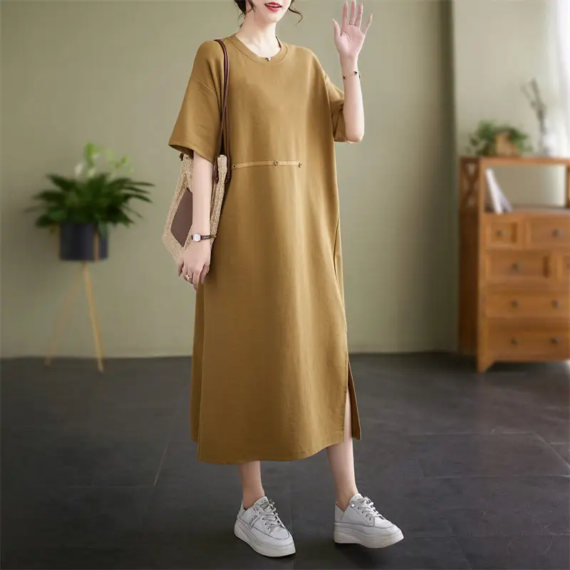 Short Sleeved Dress For Women's 2023 Summer Casual O-Neck Oversized Loose T-Shirt Dress Z1018