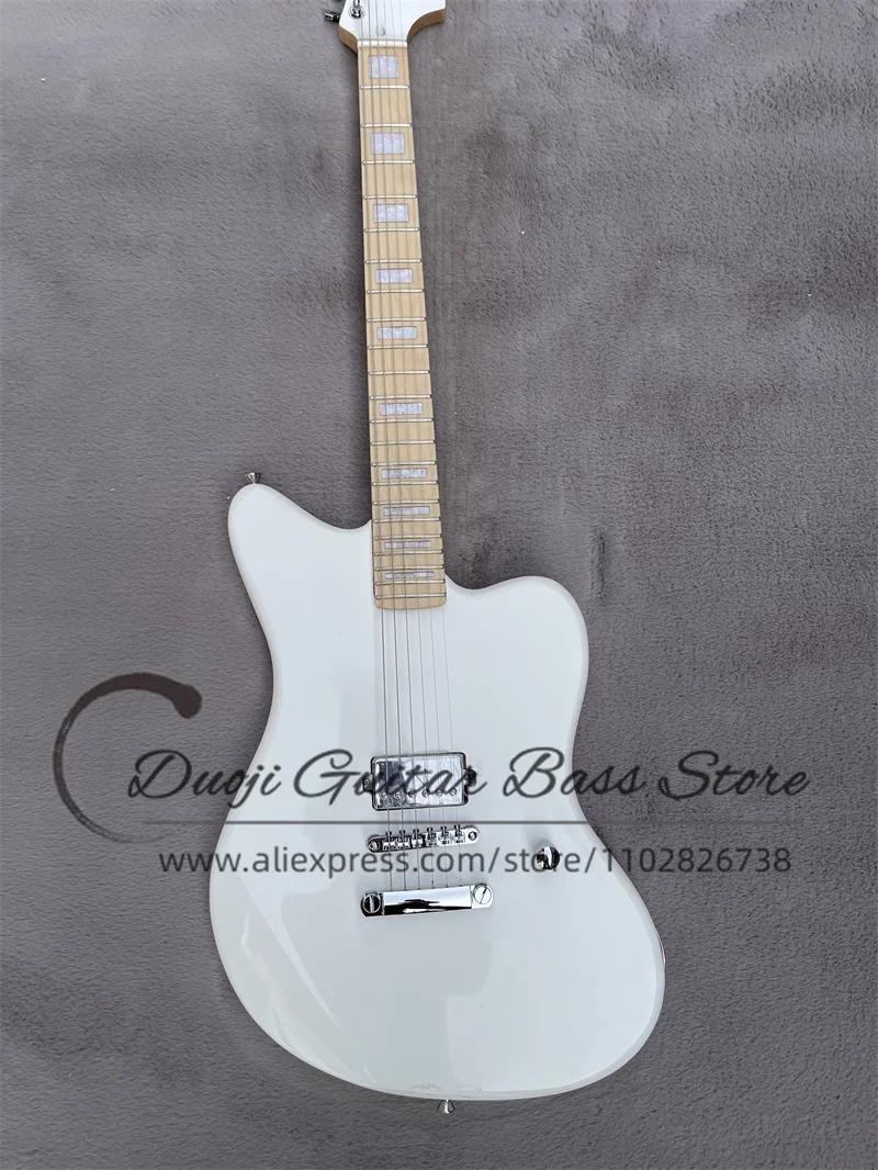 

White Electric Guitar Jag body Maple fingerboard block White pearl inlaid H pickup fixed bridge chrome buttons support customiza