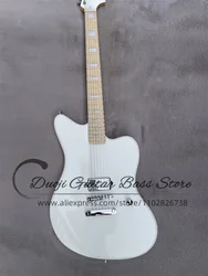 White Electric Guitar Jag body Maple fingerboard block White pearl inlaid H pickup fixed bridge chrome buttons support customiza