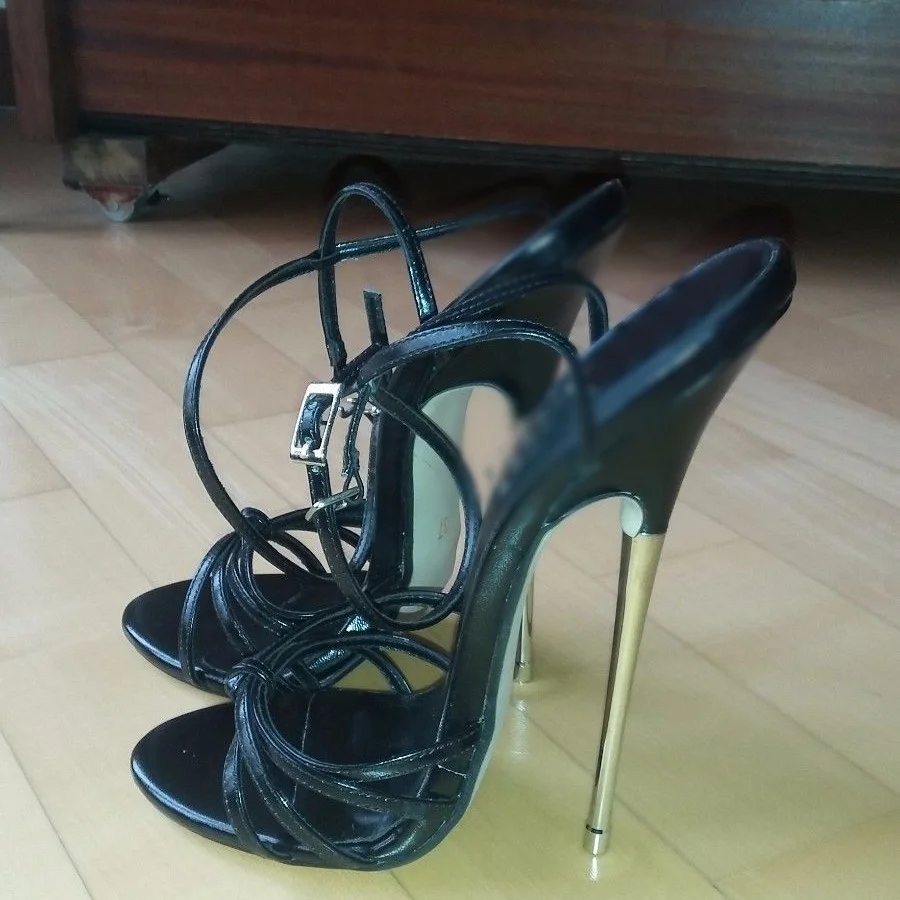 

Black Hollow Buckle Sandals Matte Thin High Heel Sexy Fashionable Cool Summer Casual Big Size Woman Shoes Zapatillas Mujer