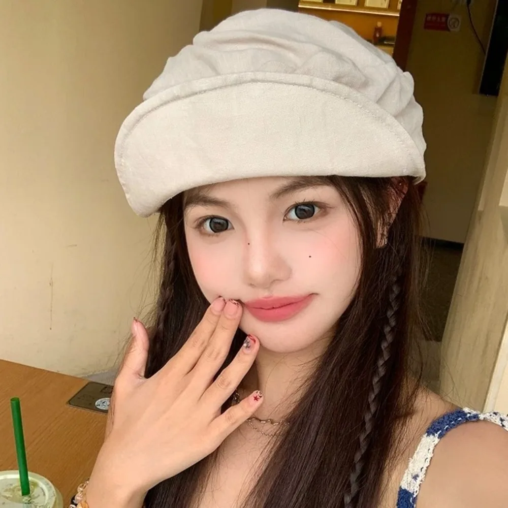 

Fashion Japanese Linen Berets Pleated Classic Newsboy Hats Soft Casual Peaked Caps Streetwear