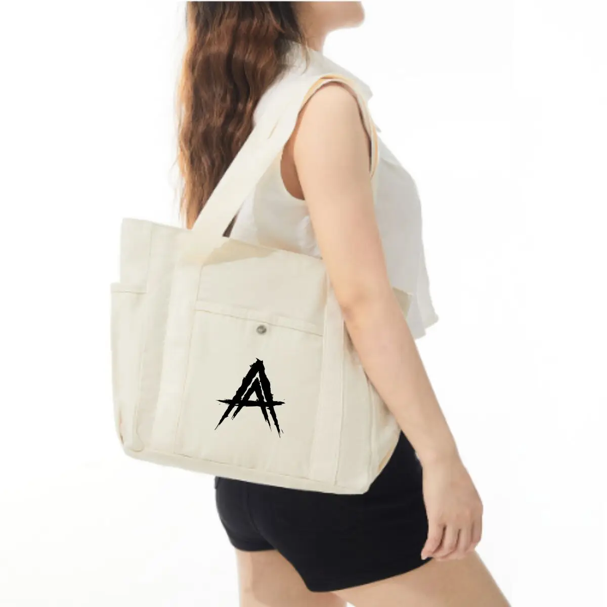 Big A Symbol Bold Women Canvas Shoulder Bag Fashion Simple Design Tote Bag