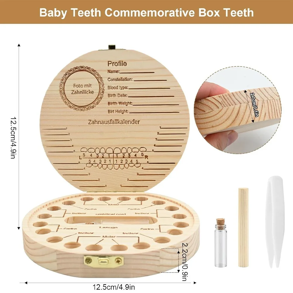 Wooden Kid Tooth Box Lost Teeth Storage Case Admissible 20 Corresponding Tooth Organizer Portable White Marble Letter Pattern