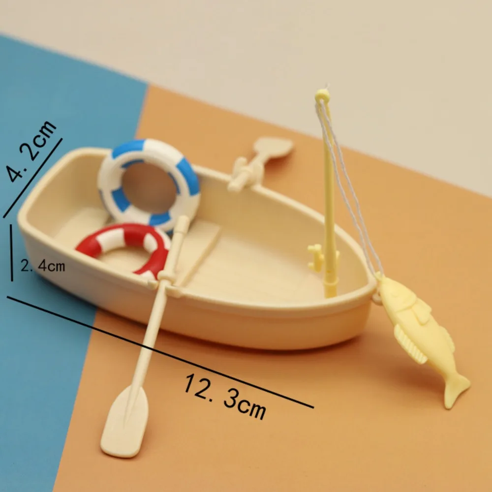 Funny Plastic Fishing Boat Model Mini Simulated Dollhouse Ornaments Bagged Miniature Fishing Boat Set Children