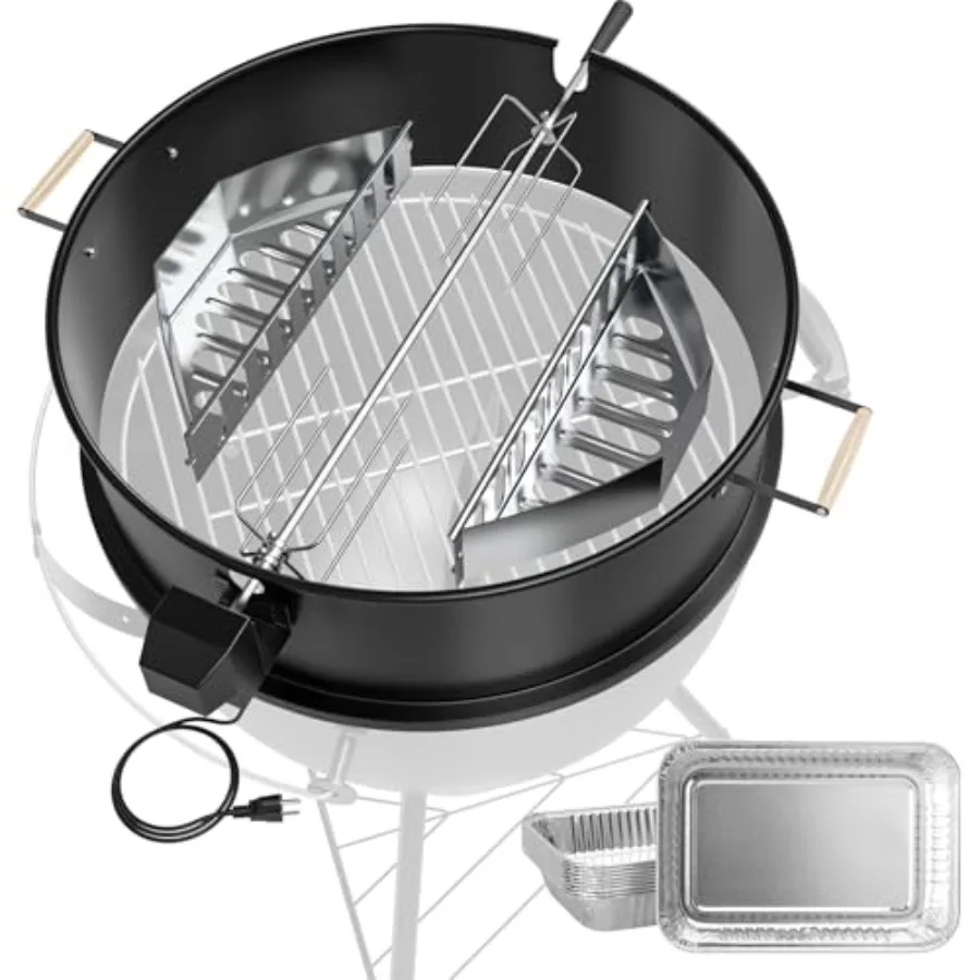 

Rotisserie Kit for Weber 22-inch Kettle Grills: Black Steel Heavy-Duty Handles Charcoal Baskets Includes 10 Drip Pans Ideal for