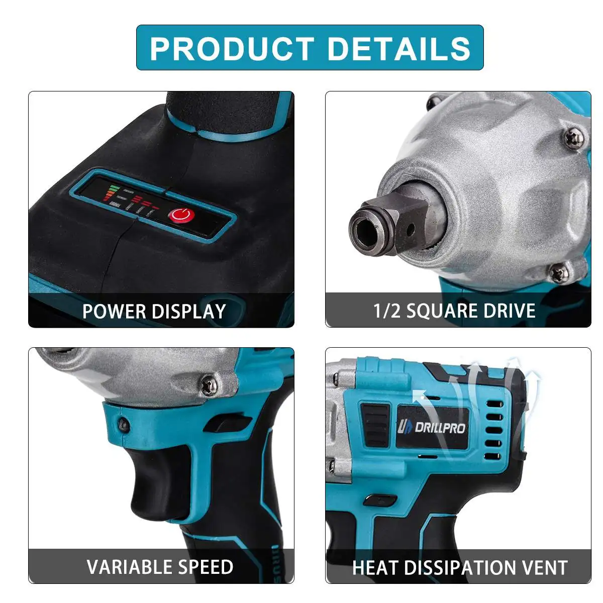 Drillpro 4Pcs Brushless Electric Tool Kit Electric Wrench/125mm Angle Grinder/13mm Electric Drill / Hammer For Makita Battery