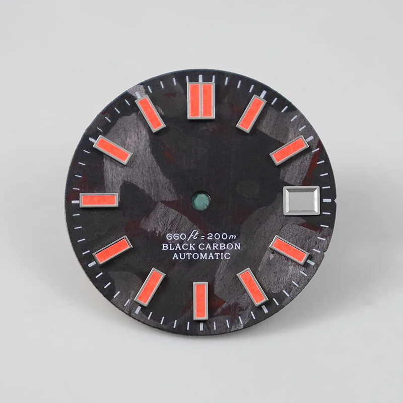 

Black Carbon Fiber Dial 28.5mm NH35 Dial Black Red Lume Color Lume Index SKX007