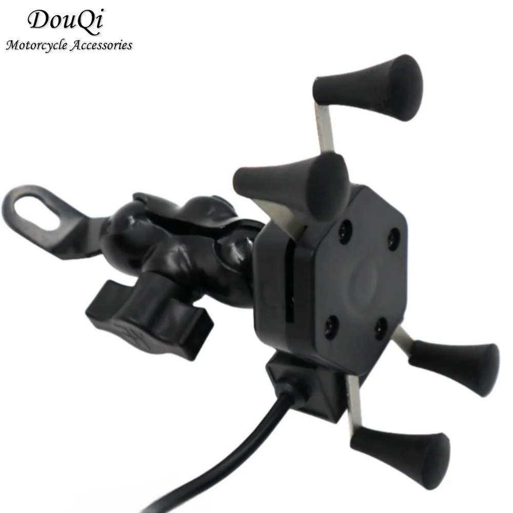 Motorcycle Mobile Phone Holder 360 ° Rotary 3-6.5 Inch Screen Fast Charge Mirror Base Bicycle Scooter Racing Riding Accessories