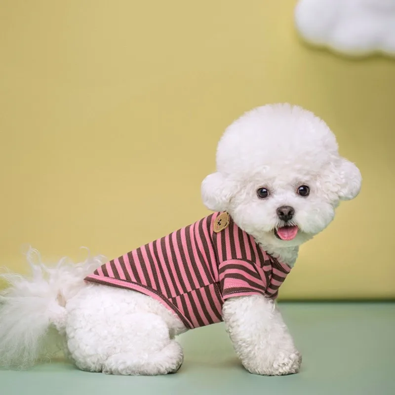 Bear Print Striped Cotton Dog Vest Summer Shirt Girls Puppy Costume Chihuahua Bichon Frise Dog Apparel Summer Clothes