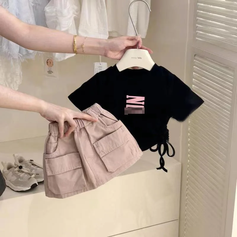 

Girls Clothes Suits Children 2024 New Spring and Summer Fashion Top and Skirt Simple Casual Two-piece Set Clothes Children