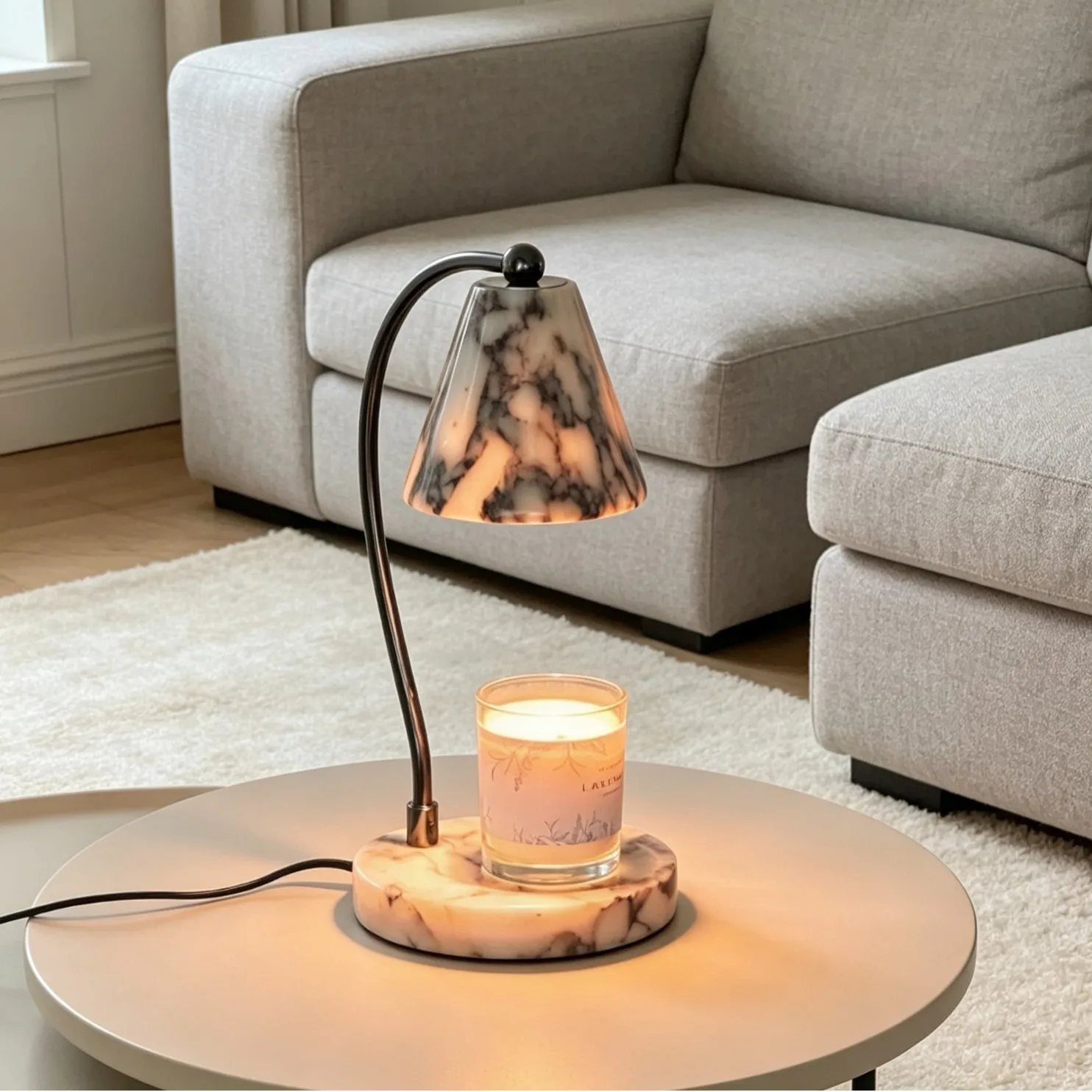 Marble American curved arm no open flame scented candle table lamp living room bedroom bedside premium atmosphere melting
