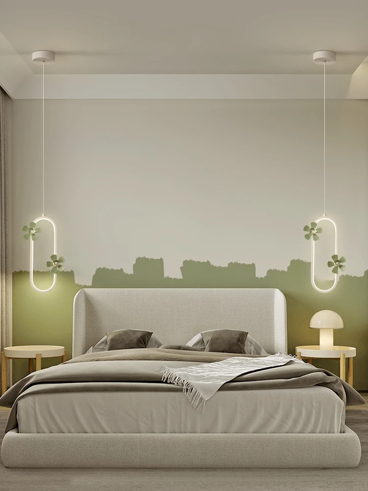 Bedside chandelier, simple modern creative five-leaf flower bedroom lamp, Nordic warm minimalist children'sroom small chandelier