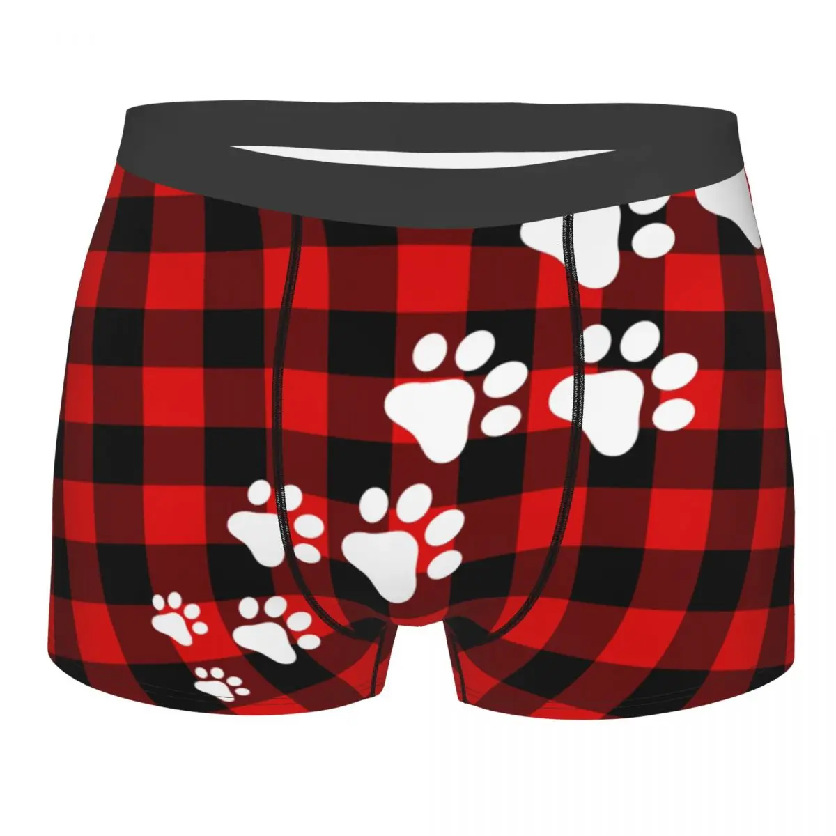 Cute Snow Dog Paws Red Black Check Men Underwear Boxer Shorts Panties Printed Soft Underpants for Homme