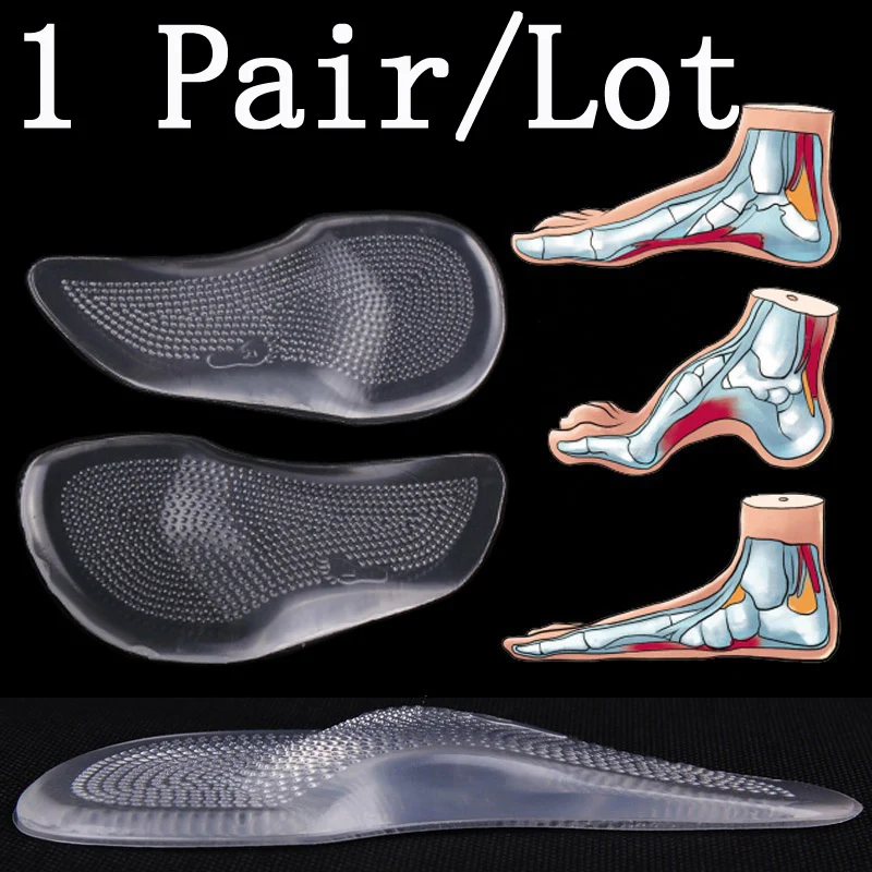 Adomaner Gel Arch Orthotics Mat 3/4 Arch Support Pad Flat Feet Flatfoot Orthopedic Insoles Inserts Corrector Foot Care Tool 2Pcs