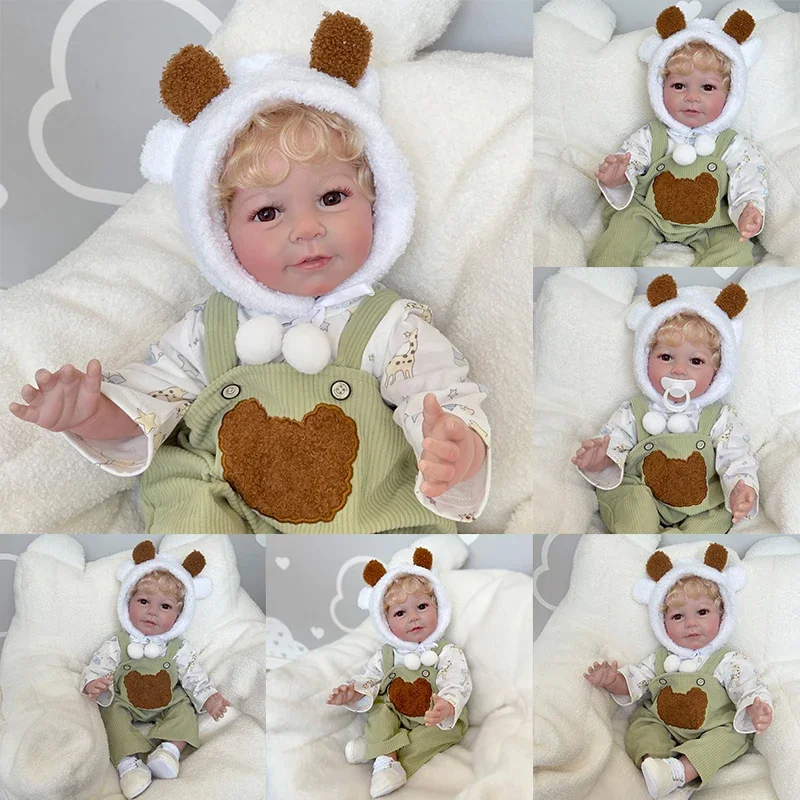 

55CM soft body bebe doll reborn baby boy doll newborn size blond rooted hair detailed 100% handmade collectible art doll