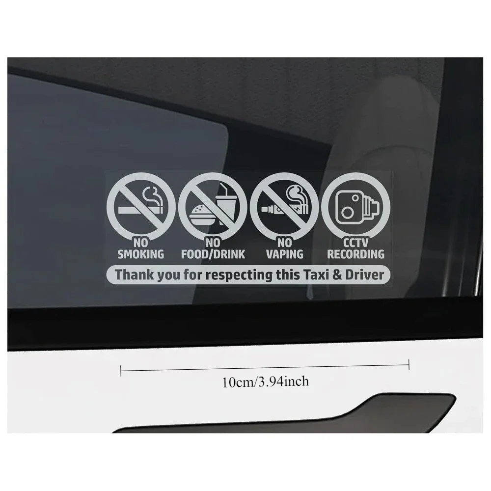 No Smoking No Food CCTV Warning Vinyl Sticker, Reverse Print Decal for Car Window Taxi Van Interior Safety Decor