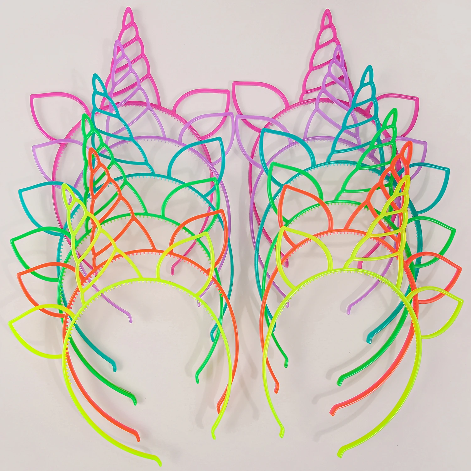 12/24pcs Cartoon Unicorn Cat Ear Color Hairband For Girls Luminous Plastic Teeth Hair Hoop For Kids Party Daily Hair Accessories