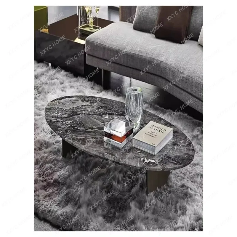 XXImported Venetian brown living room oval coffee table  natural marble  combination