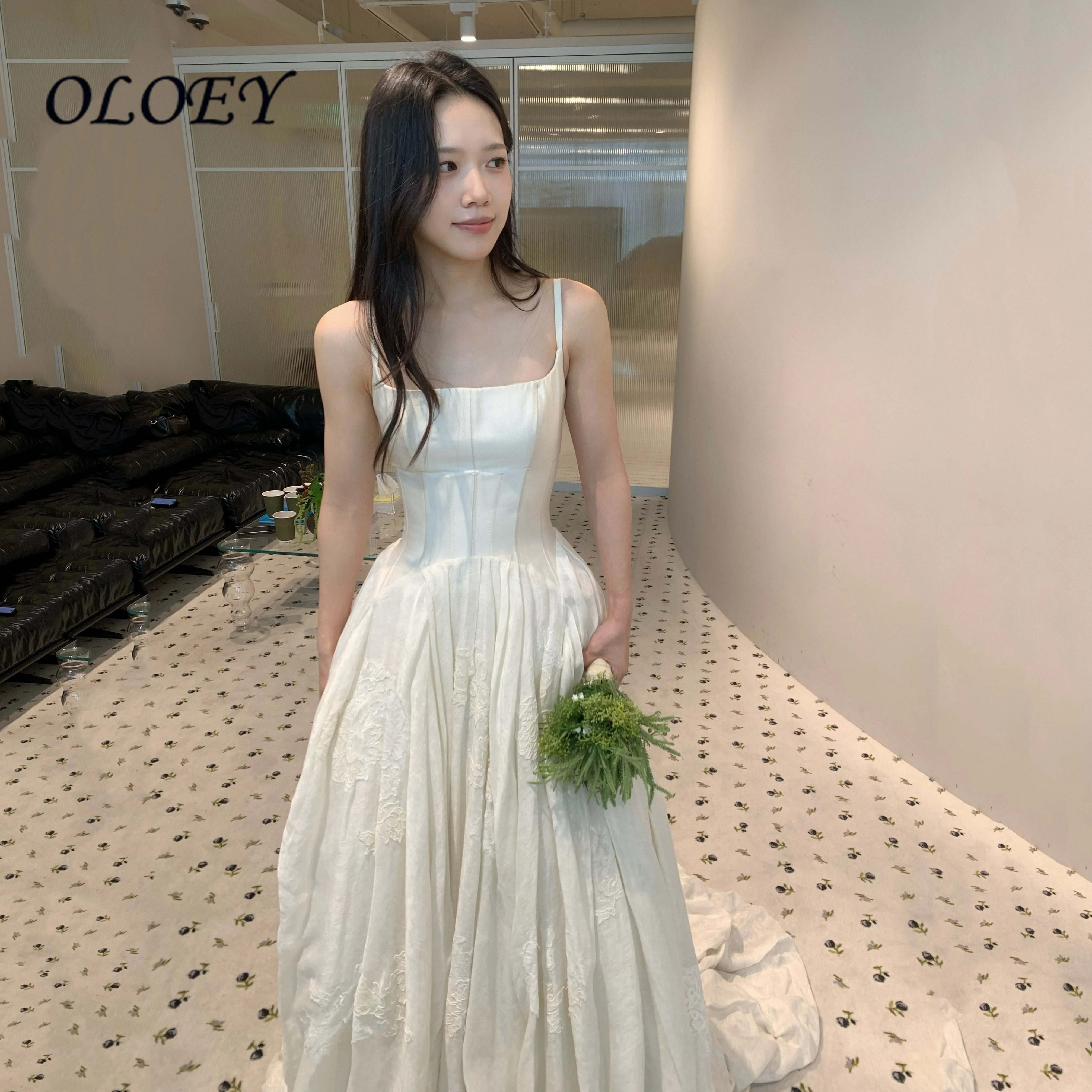 OLOEY 2026 Princess Spaghetti Strap Korea A Line Wedding Dresses Lace Floor-Length Bridal Gown Photo Shoot Bride Customized 드레스