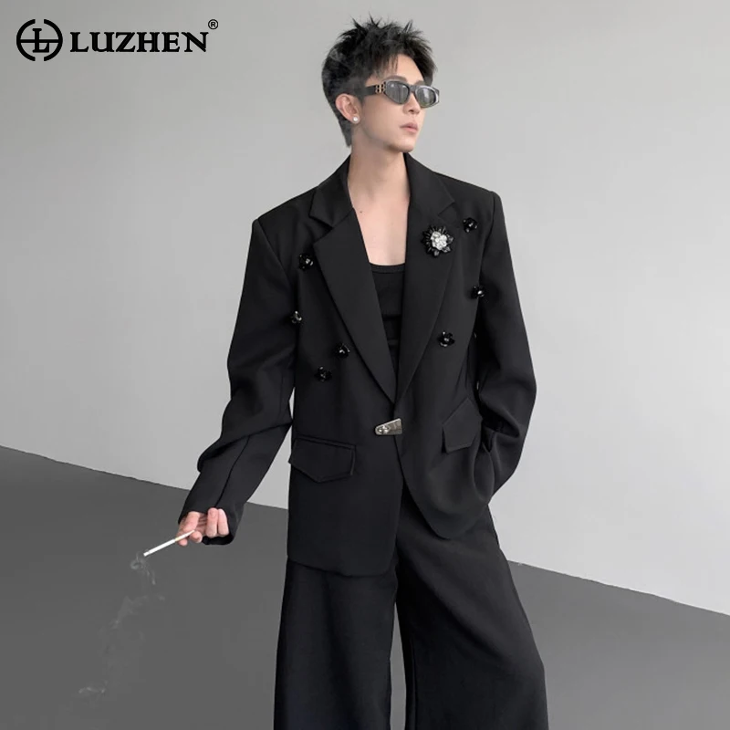 

LUZHEN элегантный корейский пиджак с металлической пряжкой и планкой, мужской пиджак, новинка 2025 года, красивая трехмерная куртка в стиле пэчворк JY3680