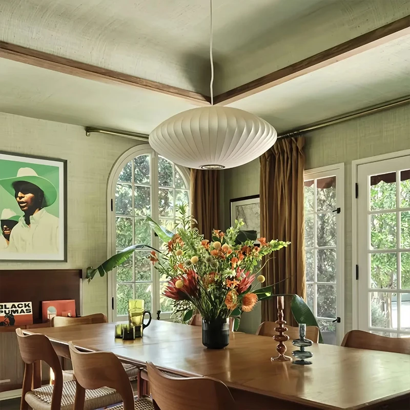 اليابانية قلادة ضوء فقاعة الحرير الأبيض تصميم الحد الأدنى الثريا الملابس نيلسون لوفت فانوس قلادة مصباح #4