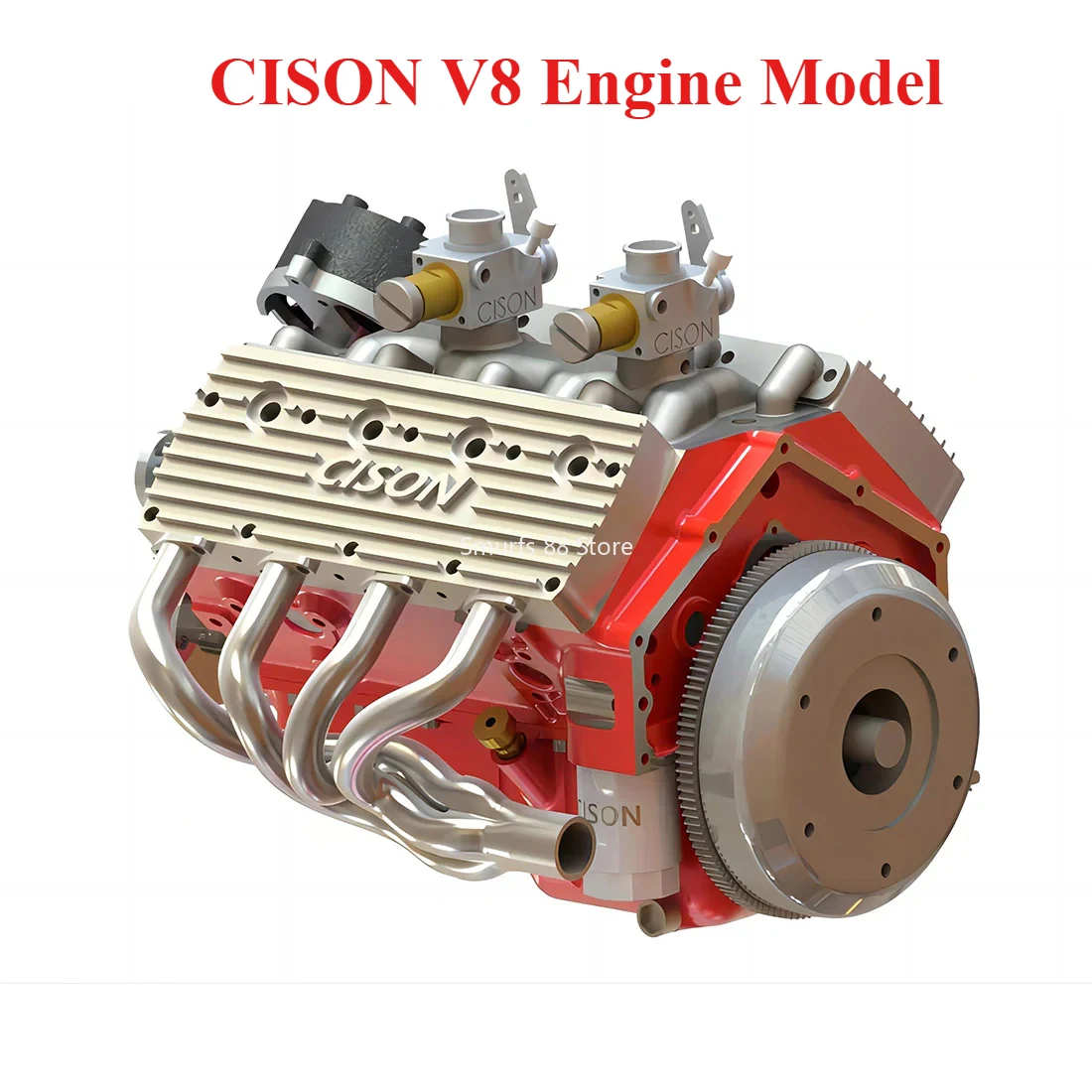 CISON 1/6 Gas Flathead V8 Engine Model 44cc Metal 4 Stroke Water-Cooled Block Small Engine Model DIY Assembly Kits Toys Gift