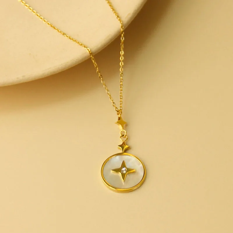 Titanium Steel Round Star Necklace for Women Top Designer Jewelry High Quality Pendant Chains Temperament Wedding Party Gift