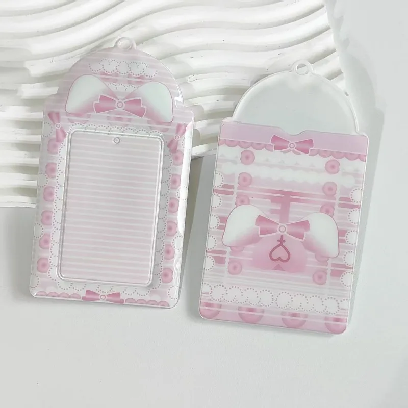 Cute RosePVC Card Holder, 3 Inch Kpop Photocard Sleeve, Idol Photo Campus ID Card Storage Display Hanging Pendant Accessories