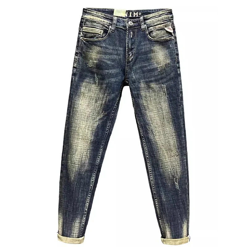 Jean Déchiré de Haute Qualité pour Homme, Pantalon en Denim, Style Rétro, Noir, Bleu, Slim Fit, Vintage, Décontracté, à la Mode