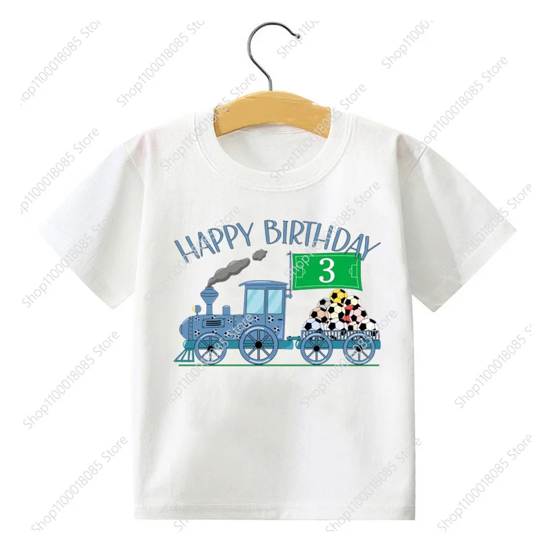Football Train Birthday Number Boys Birthday Party T Shirt Boy Shirt 1-9 Year Soccer T-Shirt Theme Outfit Clothes Kids Tops