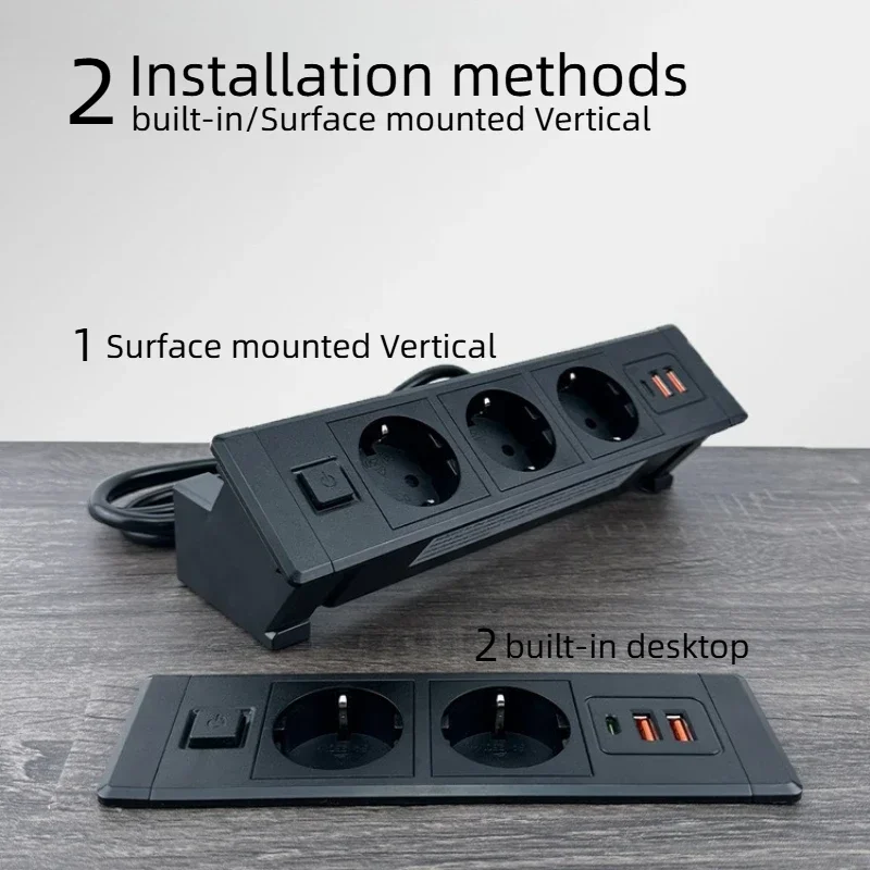 Built-in Desktop Hidden Socket EU KR Concealed Sockets with USB Type-c Power Surface Electric AC Vertical Outlets for Furniture