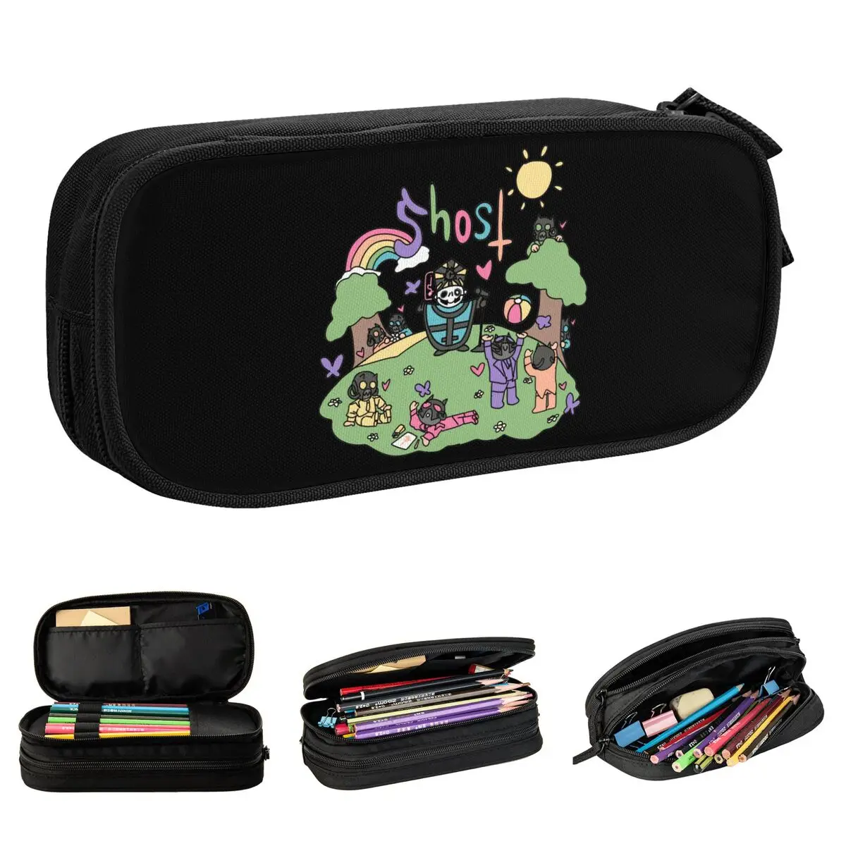 Ghost Music Band Pencil Cases Kawaii Cartoon Pen Holder Bag Student Big Capacity Office Zipper Pencil Box